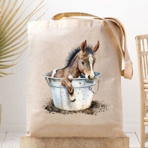 Baby Paint Horse Foal in Bucket - Farm - Canvas Tote Bag